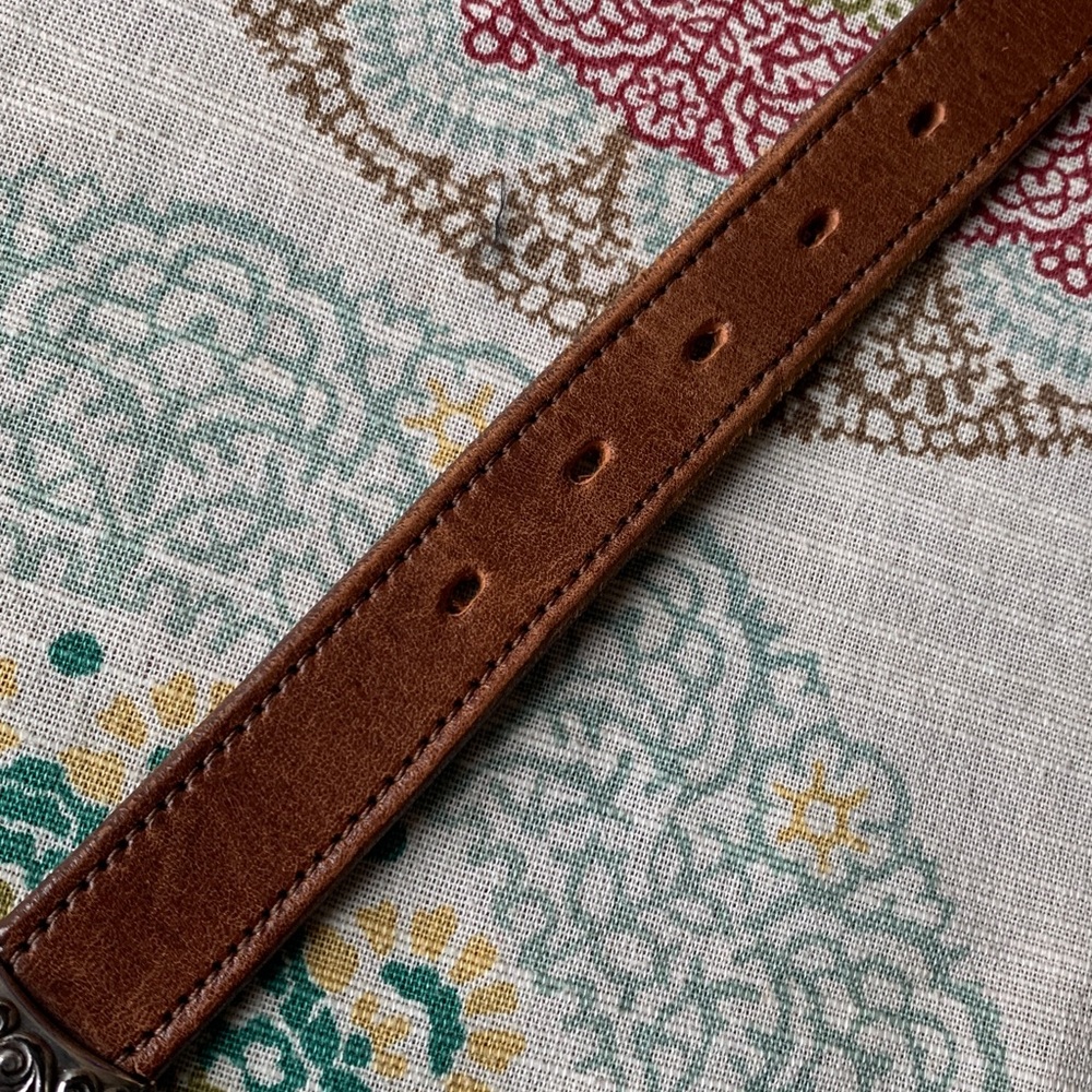 Brown Leather Western-Style Belt with Decorative Silver Hardware - Picture 12 of 15